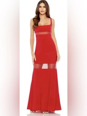 *CLEARANCE* NWT IEENA FOR MAC DUGGAL SZ 2 Red Eve Gown Mesh Panel Cutouts #11698